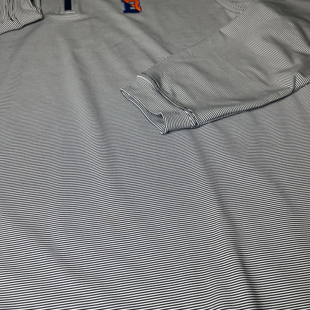Peter Millar Quarter Zip Pullover Mens XXL Navy White Striped Performance B Logo - Picture 9 of 9